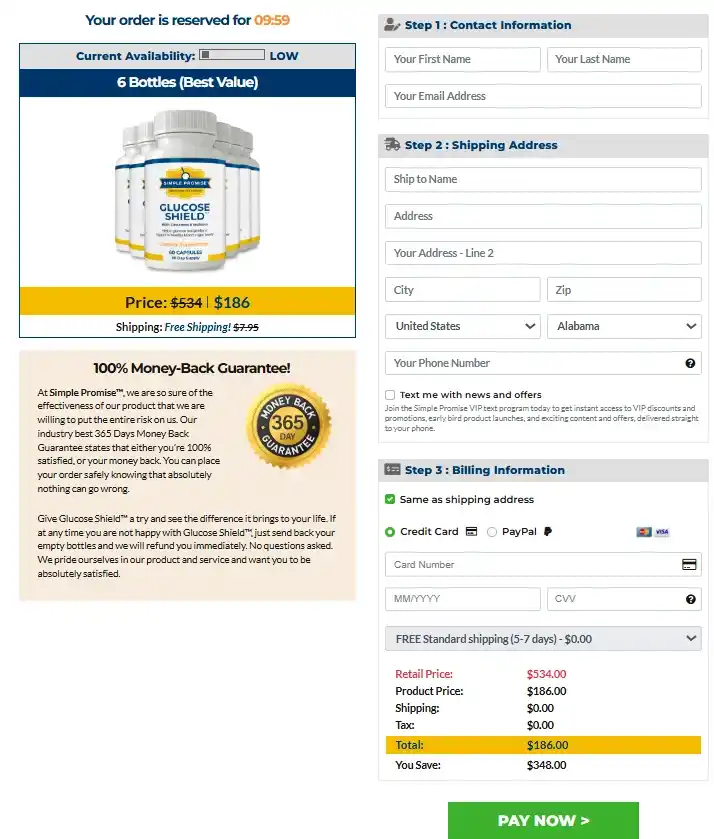 Glucose Shield Secure Checkout Page